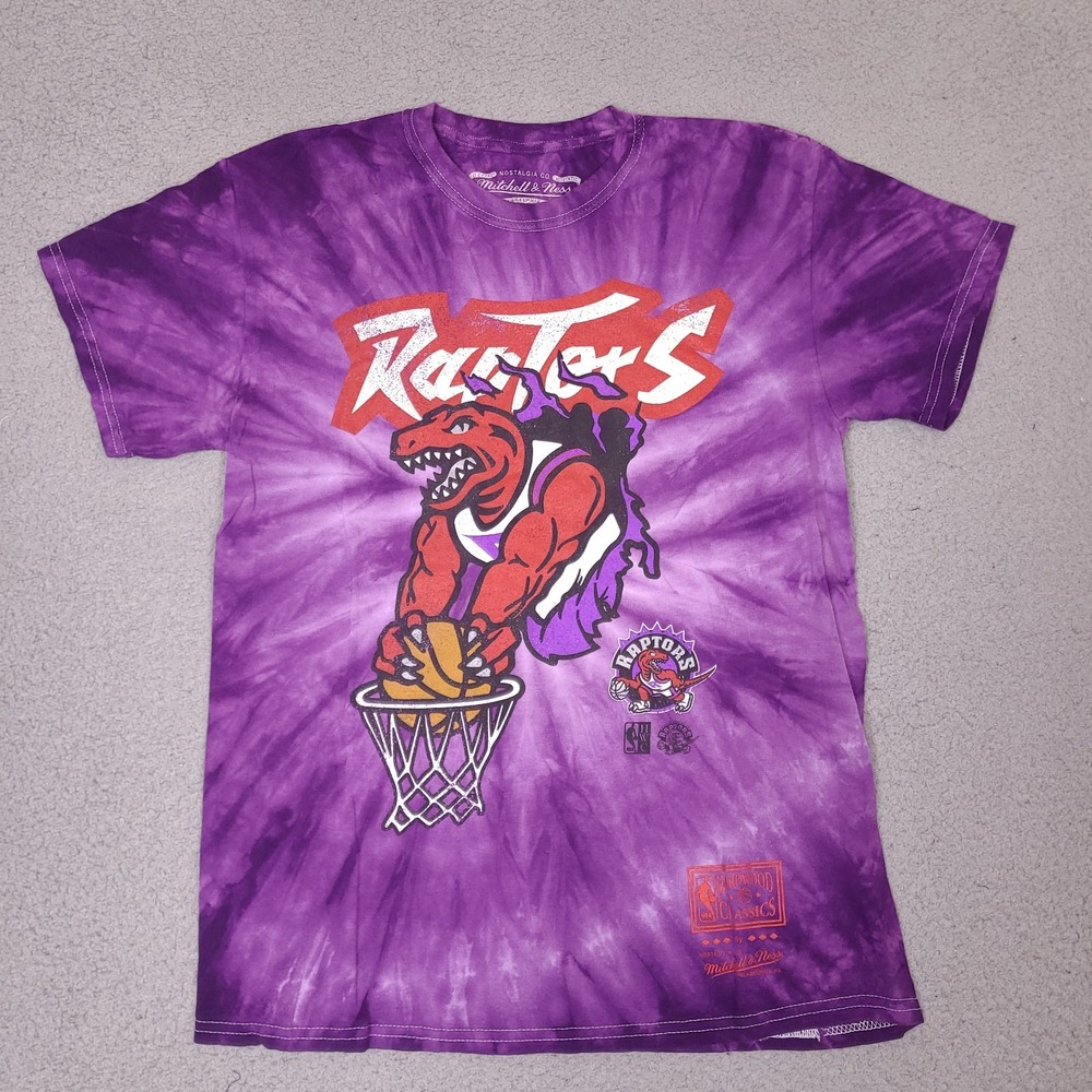 Toronto Raptors T Shirt Mens Medium Purple Tie Dye Logo Mitchell & Ness NBA